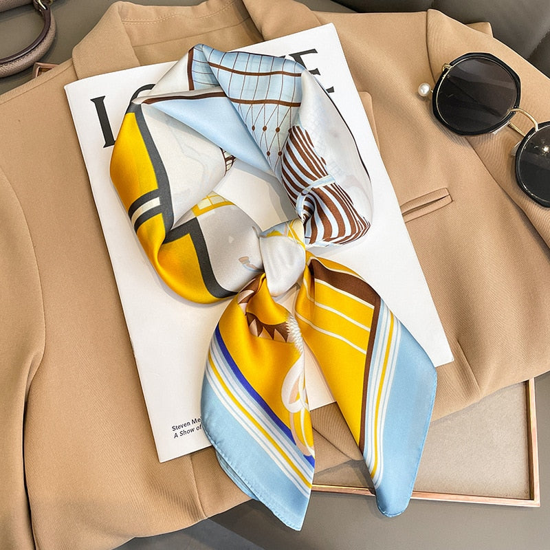 Luxury Silk Shawl Square Scarf for Women Satin Hijab Fashion Wraps Neckerchief Female Hair Bands Ribbon Headband Bandana W-132-3 70x70