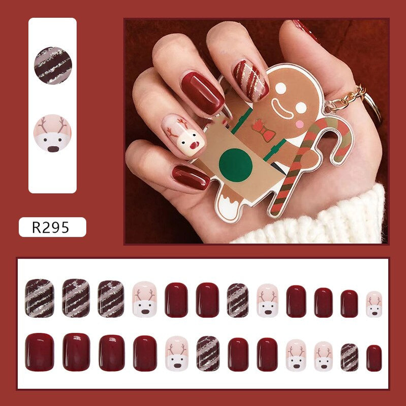 24Ps Childlike Fake Nails With Glue Cute Kawaii Personality Stick On Nails False Girls Short Press On Nail Art DIY Manicure Tool Nails With Glue R295
