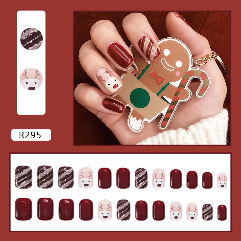 24Ps Childlike Fake Nails With Glue Cute Kawaii Personality Stick On Nails False Girls Short Press On Nail Art DIY Manicure Tool Nails With Glue R295