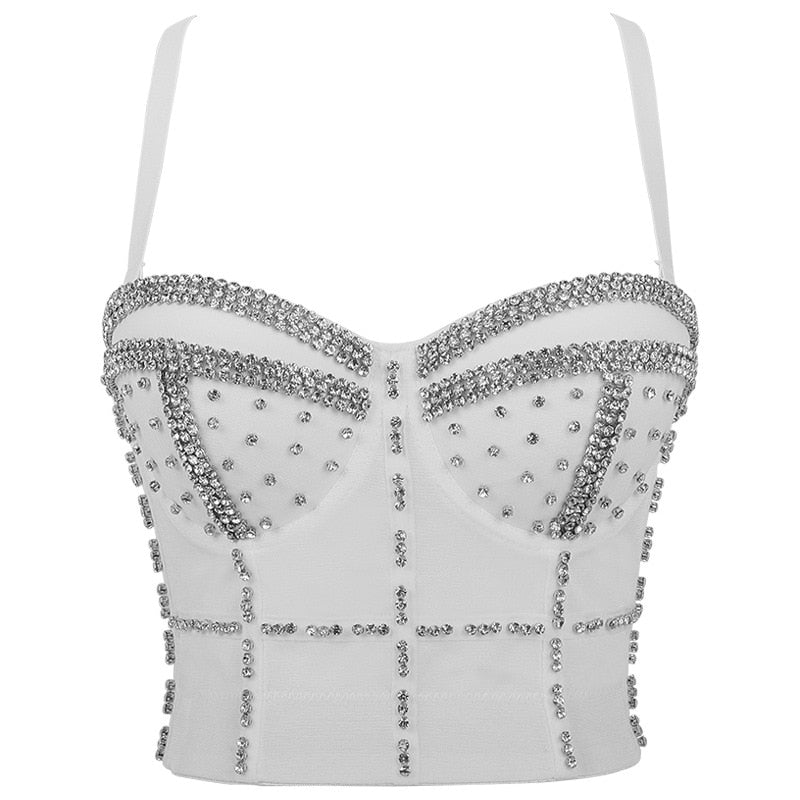 Women Tank Tops Luxury Sequined Rhinestone Pearl Wedding Push Up Bra Woman Clothes Camis Stage Ladies Crop Top Corset y2k Blusas