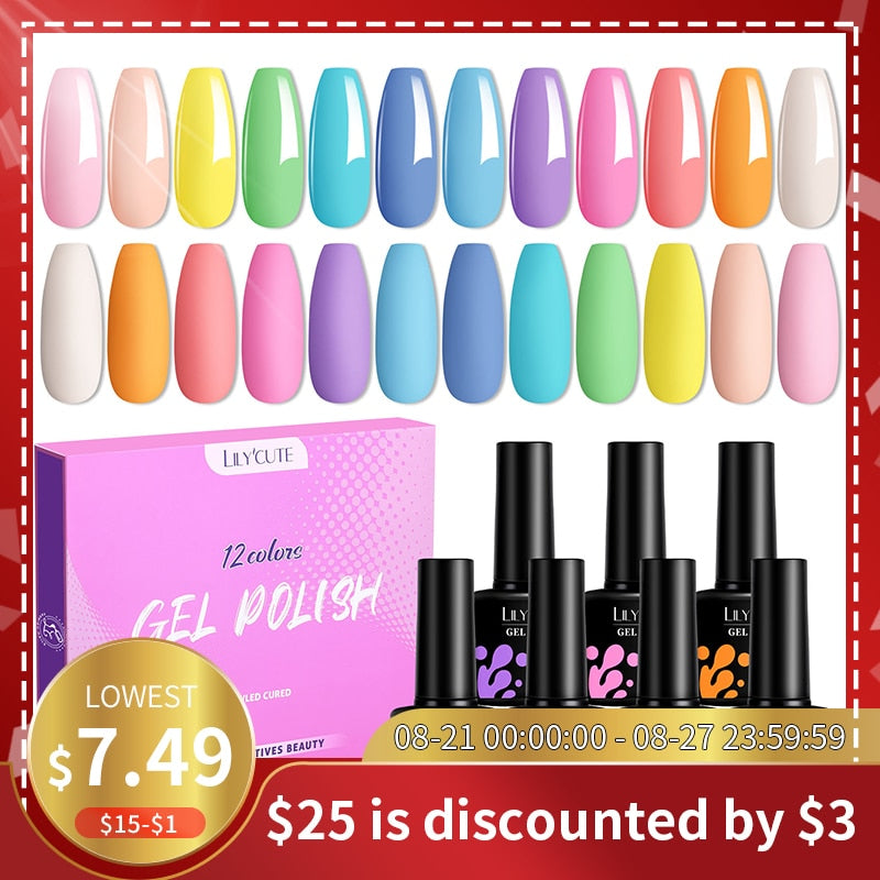 LILYCUTE 12PCs 7ml Spring Macaron Nail Gel Polish Set Semi Permanent UV Gel For Manicure Soak Off Gel Nail Polish Kit Varnishes
