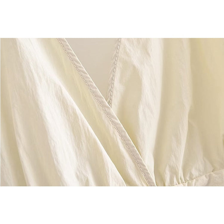 Summer Women Safari Style Jumpsuit With Belt New Female Solid Pocket Decoration Deep V-Neck Backless Camisloe Bodysuit