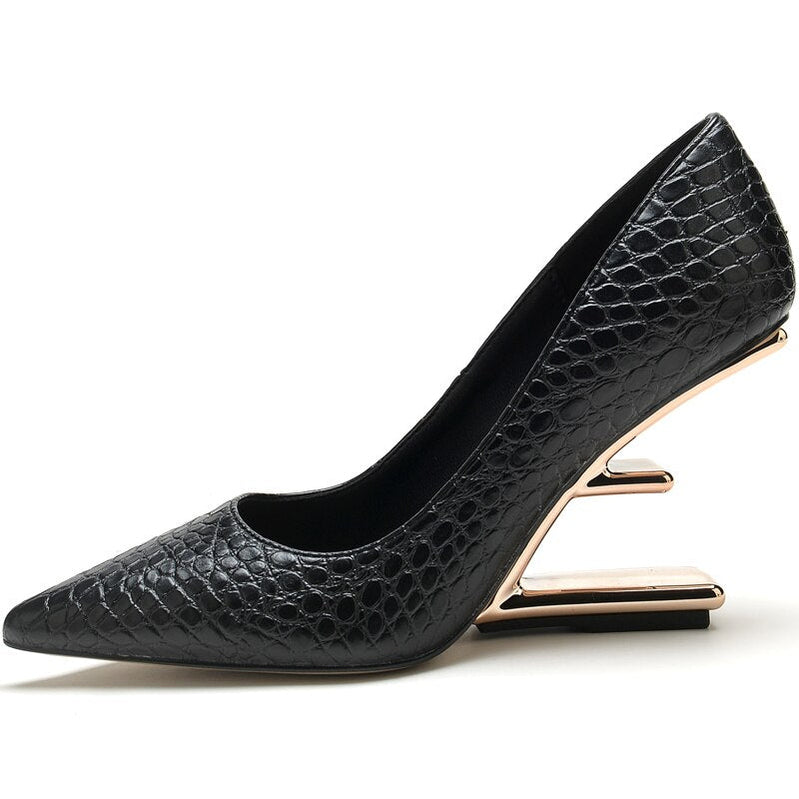 Metal High Heels Women Shoes Strange Style Pumps Women Pointed Toe Buckle Party Dress Shoes Women Fashion Zapatos De Mujer Black 03