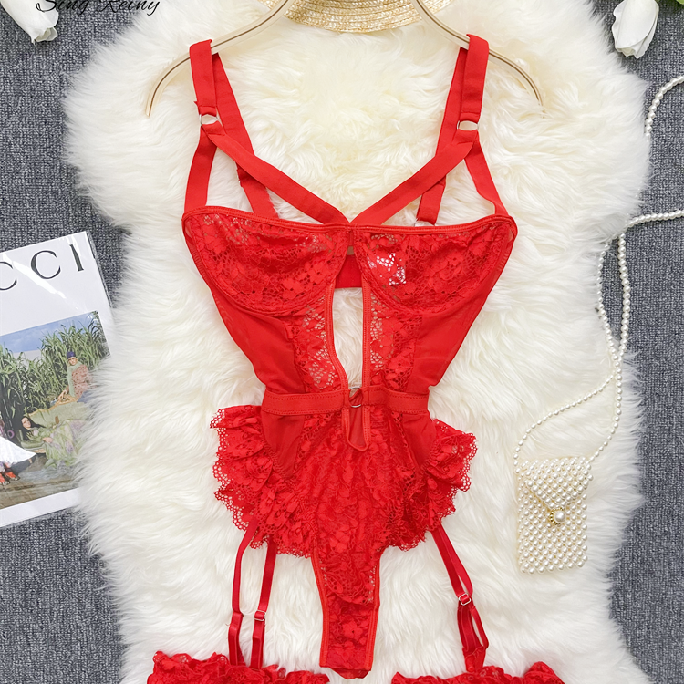 Shapewear Lace Lingerie Bodysuits Women Hollow Out Transparent Slim Sensual Rompers Hotsweet Erotic Sheer Playsuits