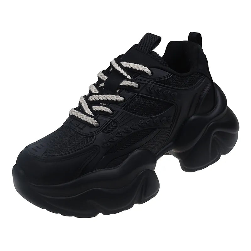 Women Sneakers Genuine leather Platform Sneakers Women Casual Shoes Chunky Sneaker 6CM Increase Designer Thick Sole Dad Shoes black 1