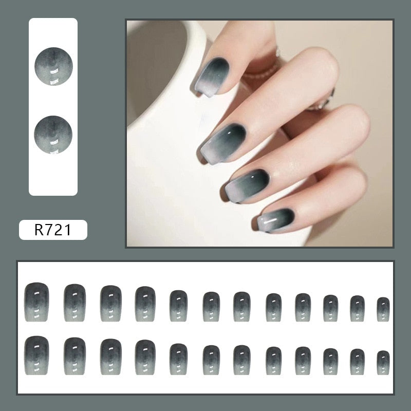 Y2k Fake Black Nail Long Ballet Reusable Adhesive Acrylic Press on set Nails Dark Acrylic Artificial False Nails Arts Tips 24pcs