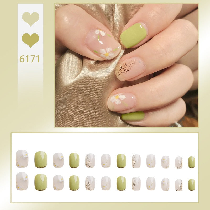 24pcs Lemon Short Wear Tips Nail False Patch Press on Nails Supplies for Professionals Artifical Fake Nails Faux Ongles Uñas 6171-Fake Nails Art