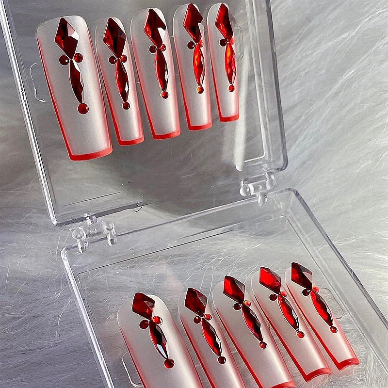 Handmade Luxury 3XL Full Cover False Nail Tips Glittery Rhinestone Press On Nails Y2K Reusable XXL XL Long Fake Nail With Glue