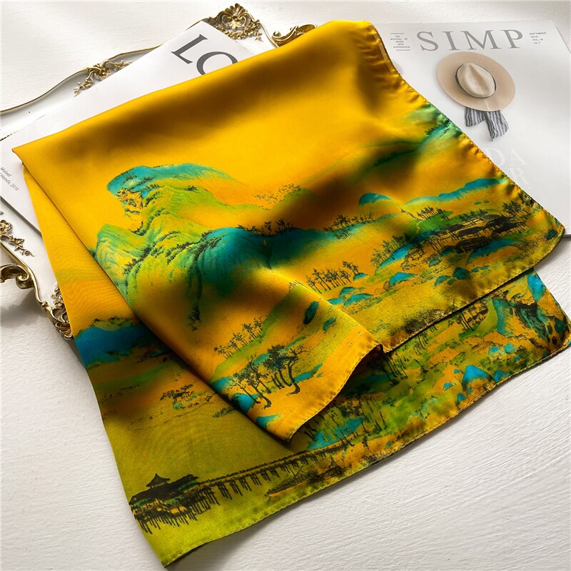 Fashion Wraps Satin Hijab Luxury Square Scarf for Women Hair Bands Ribbon Headband Silk Shawl Neckerchief Female Bandana FJ666-1