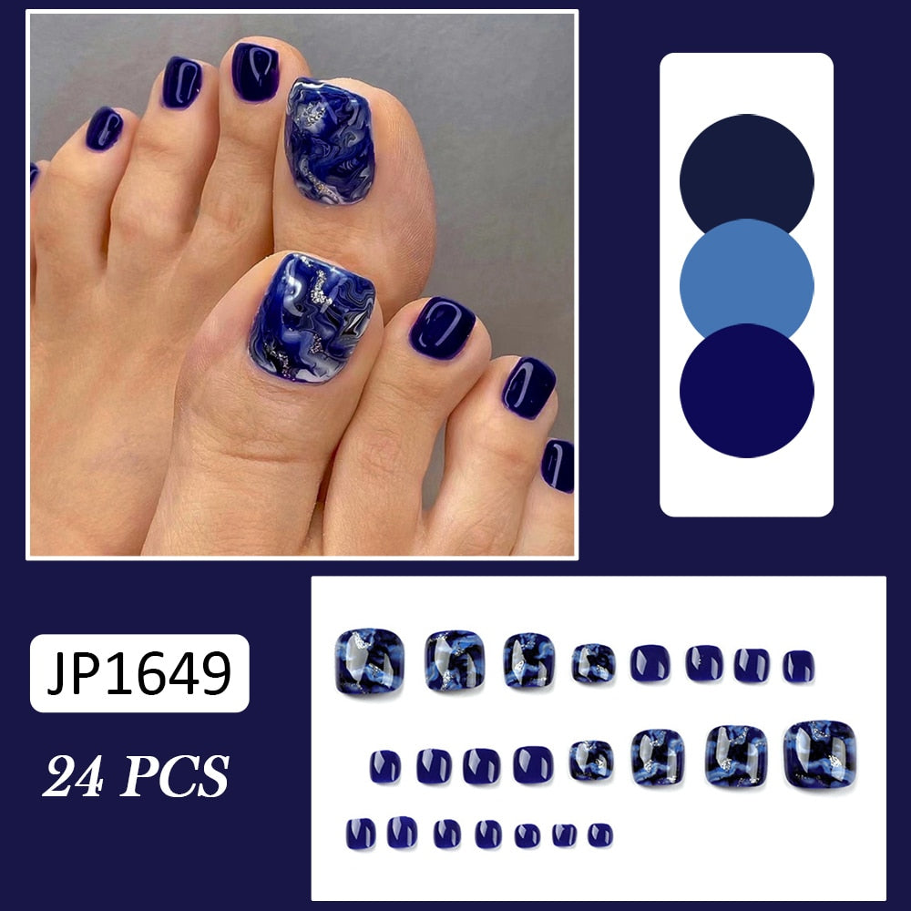 False Toe Nails Summer Simple Wearable Fake Toenails Set Press On Nail French Removable Nail Stickers With Glue For Girls 24pcs 28