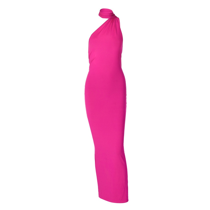 One Shoulder Backless Adjustable Scarf Loop Ruched Sexy Maxi Dress 2023 Women Elegant Y2K Vintage Dress Fashion Summer Robe Size