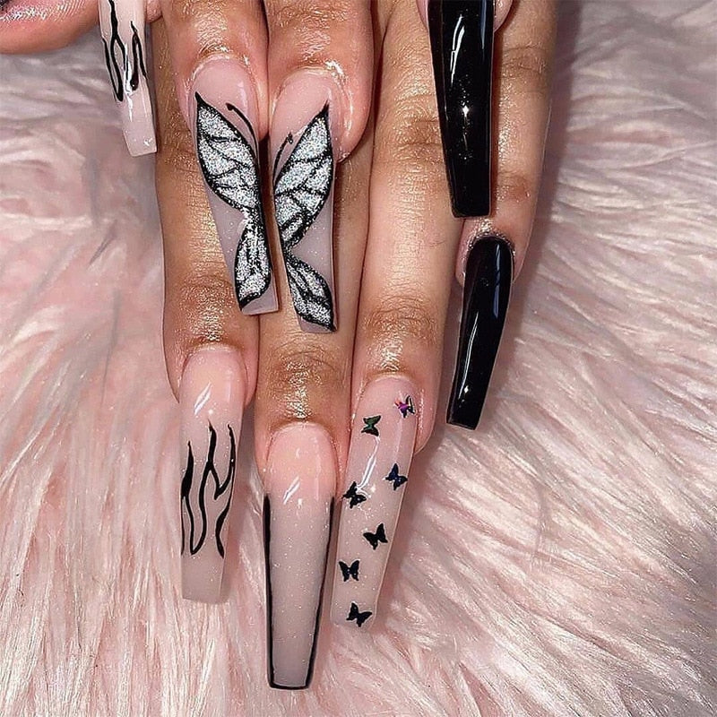 Fake Nails Heart Pattern Full Cover Fake Nails DIY Glue Press On Nails Nail Supplies For Professionals
