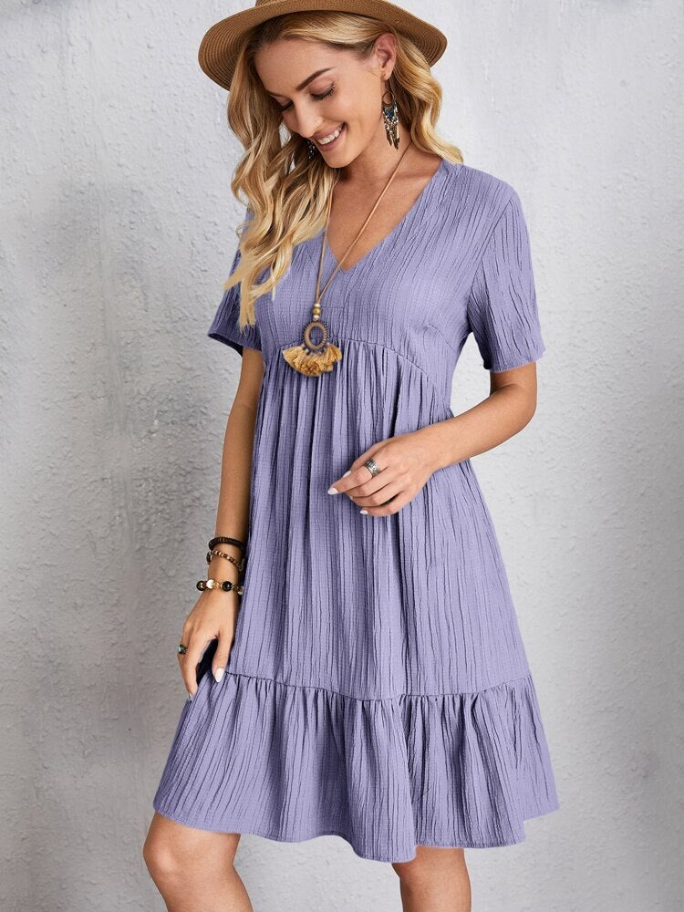 Summer Knee Length Dresses for Women 2023 New-In One-Piece Loose Casual Short Sleeve Dress Vintage Chic Maxi Midi Dress Outfits
