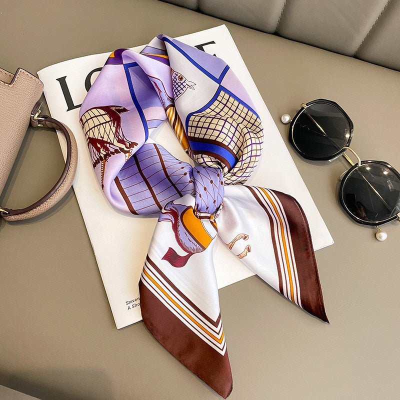 Luxury Silk Shawl Square Scarf for Women Satin Hijab Fashion Wraps Neckerchief Female Hair Bands Ribbon Headband Bandana W-132-2 70x70