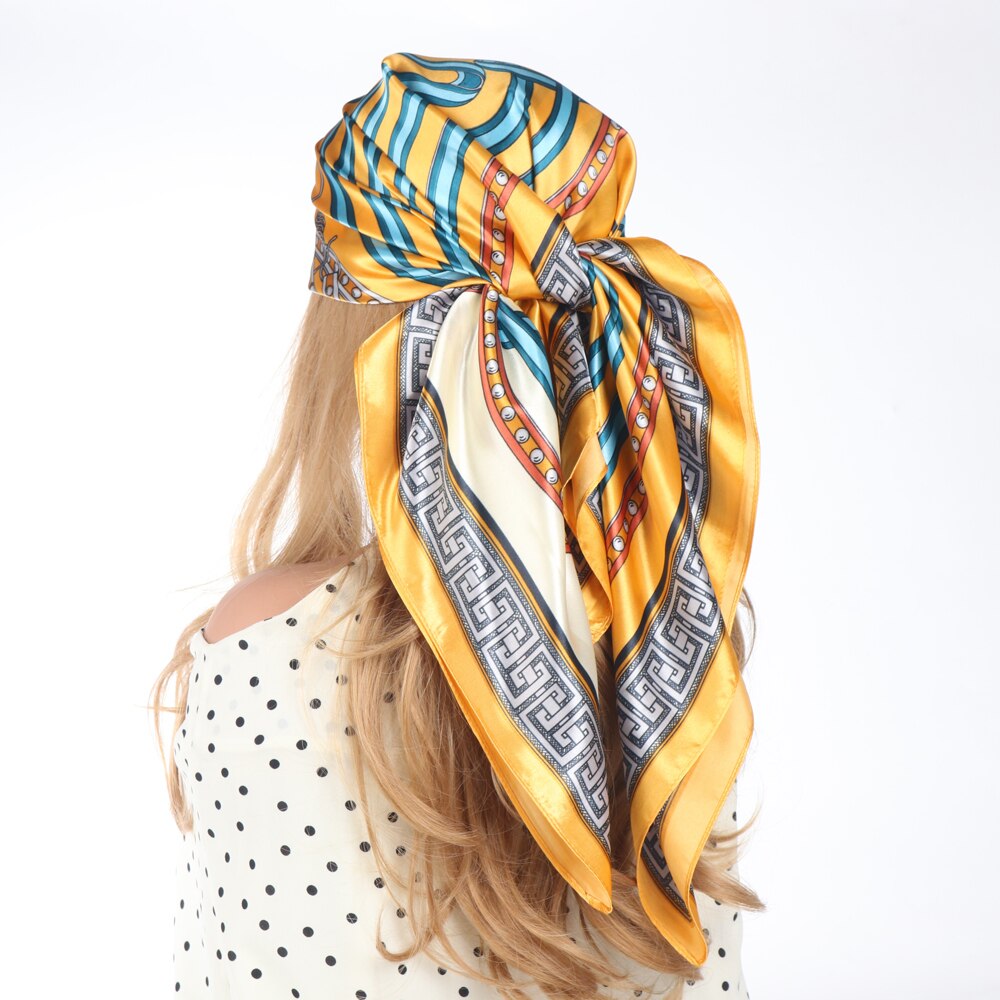 Silk Scarves Luxury Brand Spring Summer Women Head/Hair Scarf 90X90cm Fashion Hijab Bandana Cheveux Foulard Femme BK50-8 90X90CM