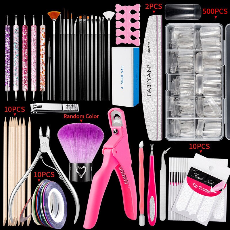 500pcs/Box Fake Nail Tips Kit Clear/Natural,Full /Half Cover French False Nail File Art Acrylic Finger UV Manicure Tools Half paste-7