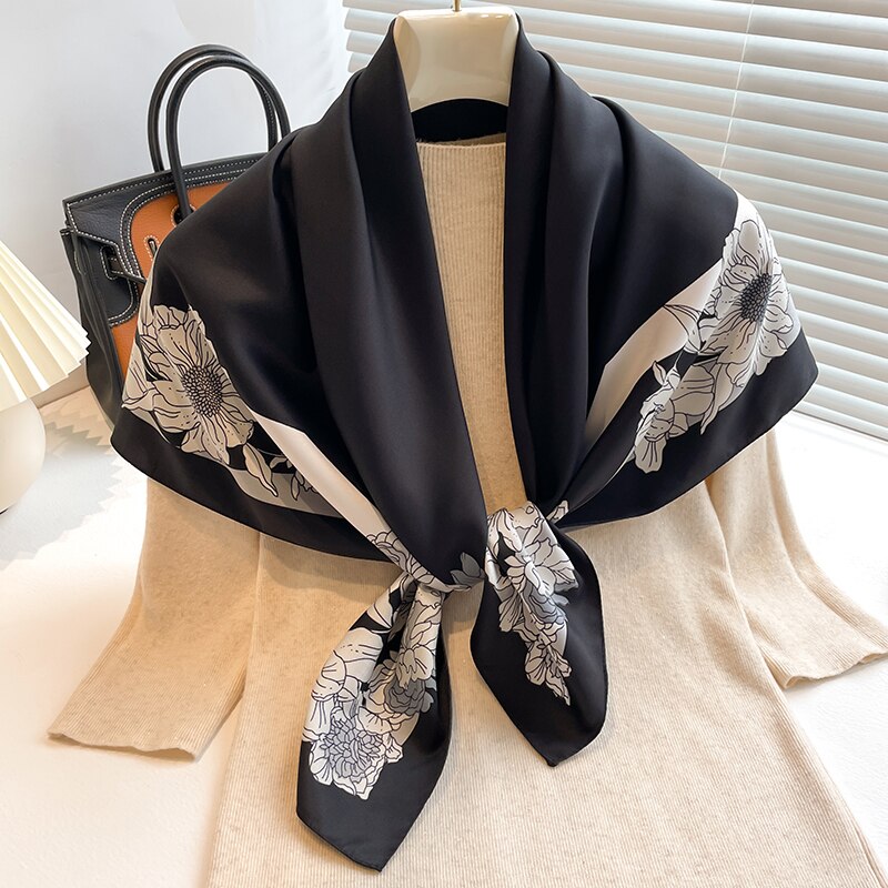 Fashion Print Printing Twill Silk Square Scarf for Women Hijab Muslim Headband Bandana Summer Shawl Beach Stoles Echarpe FN139-4