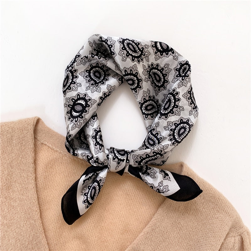 Fashion Designer Print 100% Natural Silk Square Scarves Women Hairband Neck Foulard Female Small Kerchief Bandana New FZ90-3 53cm real silk