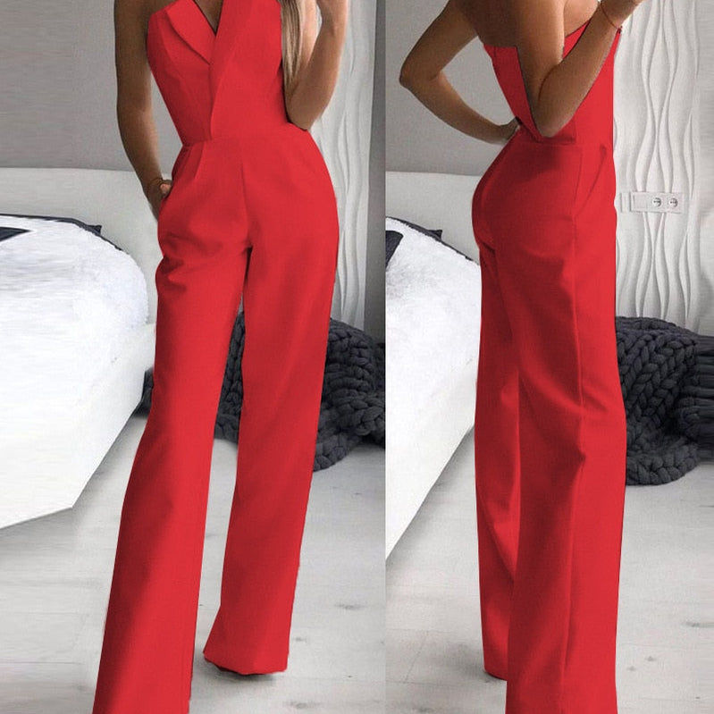 Elegant Slim Office Lady Black Strapless Jumpsuits for women Summer New Sexy Sleeveless White Red Wide leg Jumpsuits 2