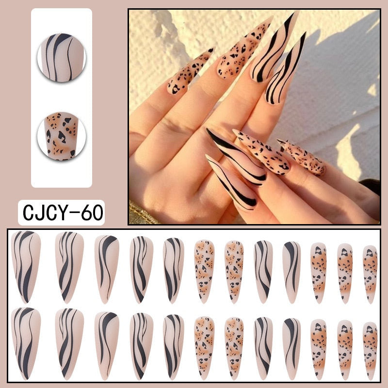 Black Comic Hand Drawn Pattern Wearable Nail Art Glossy Purple Long Ballet Detachable Finished False Nails Press on Nails MT799CJCY60