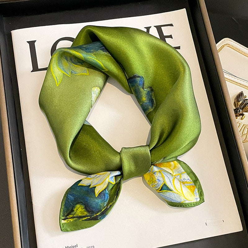 53cm Real Silk Nature Scarf Women Neckerchief Foulard Bandana Small Hairbands Fashion Floral Neck Ties for Office Lady New ZS-20 53x53cm
