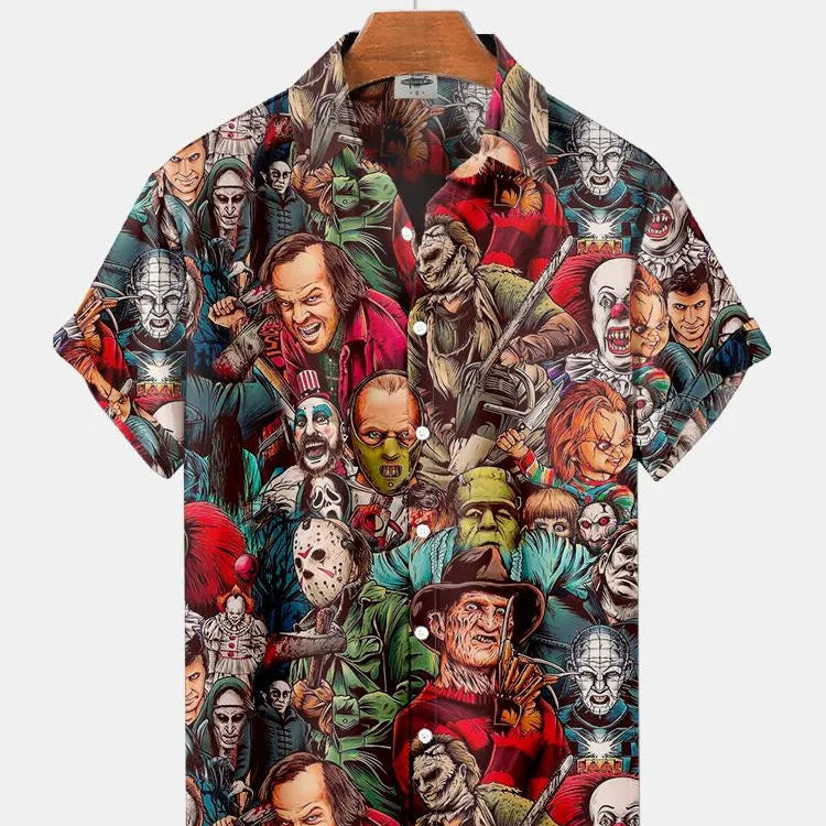 Summer New Men's Shirt 3D Printed Horror Pattern Hawaiian Fashion Designer Men's Horror Shirts Movie Print 3XL Tops