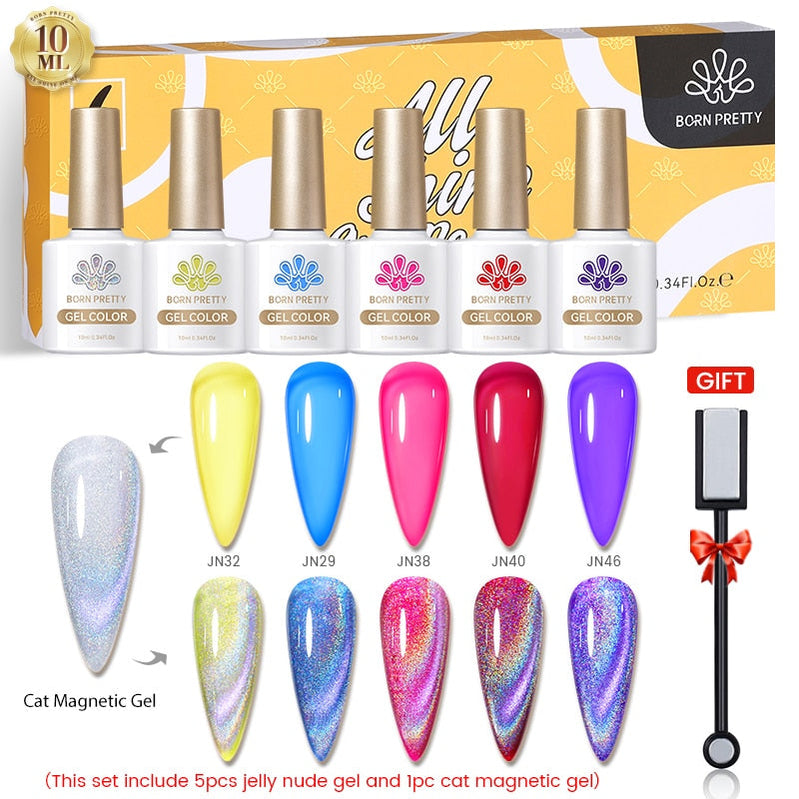 BORN PRETTY 10ml Nude Pink Gel 6PCS Nail Polish Set Milky Jelly Pink Transparent Serise Soak Off UV LED Nail Gel Varnish Kit 6Pcs-Jelly Set12