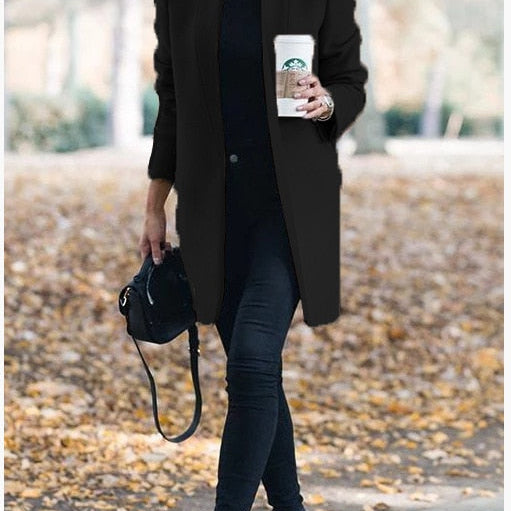 Autumn/Winter New European and American Fashion Solid Neck Woolen Coat Black