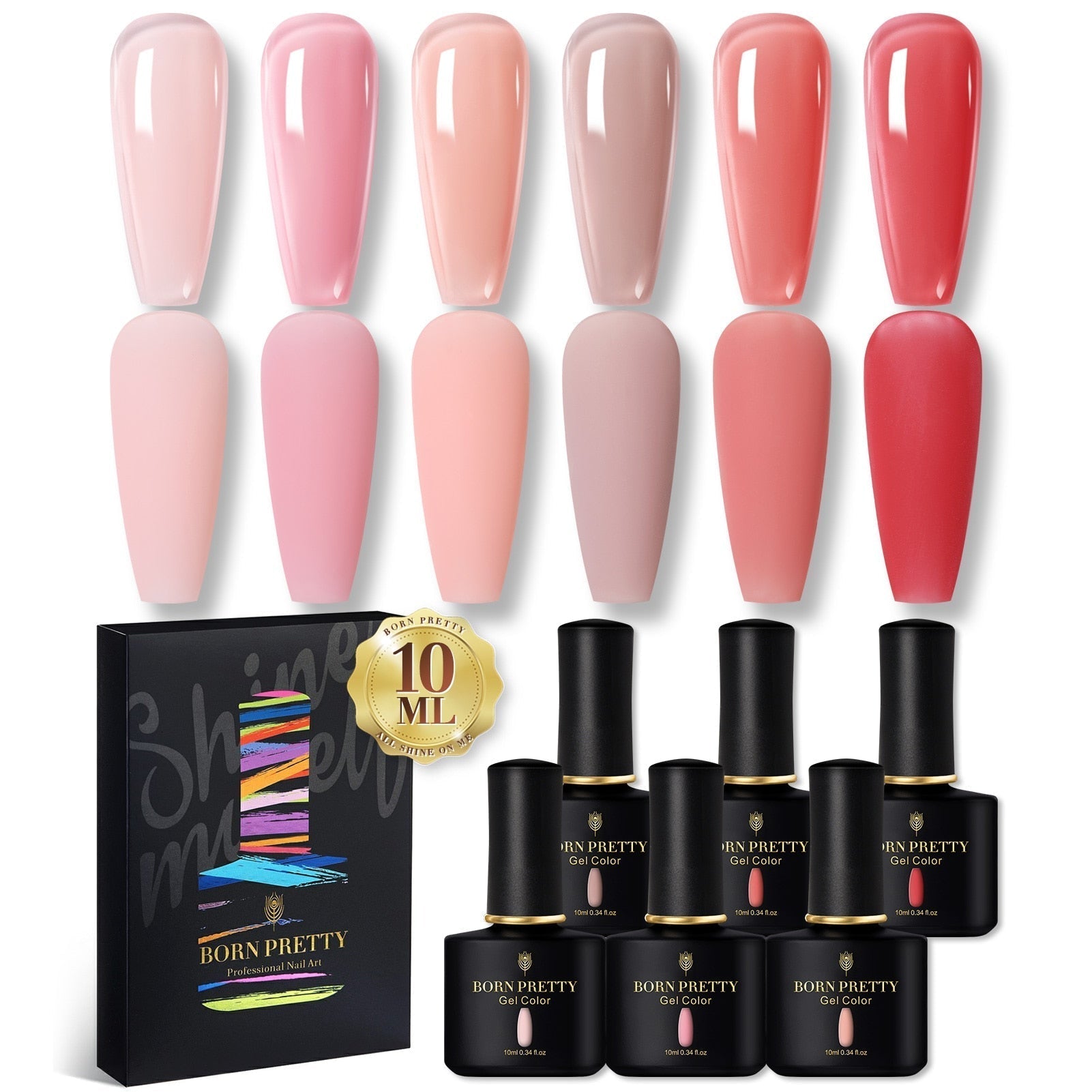 BORN PRETTY 10ml Nude Pink Gel 6PCS Nail Polish Set Milky Jelly Pink Transparent Serise Soak Off UV LED Nail Gel Varnish Kit Jelly Nude Series