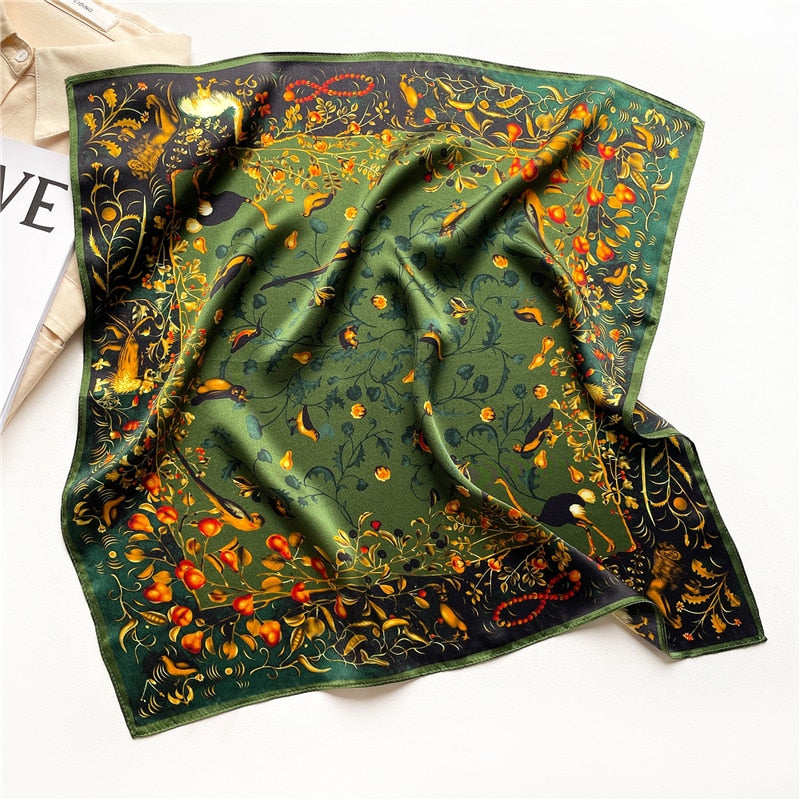 Fashion Designer Print 100% Natural Silk Square Scarves Women Hairband Neck Foulard Female Small Kerchief Bandana New FZ146-2 53cm real silk