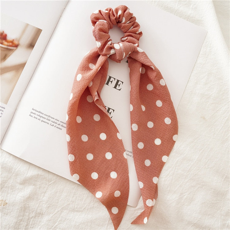 Fashion Print Chiffon Long Ribbon Scrunchies Women Girls Ponytail Scarf Elastic Hair Bands Ties Hair Accessories Wholesale 16