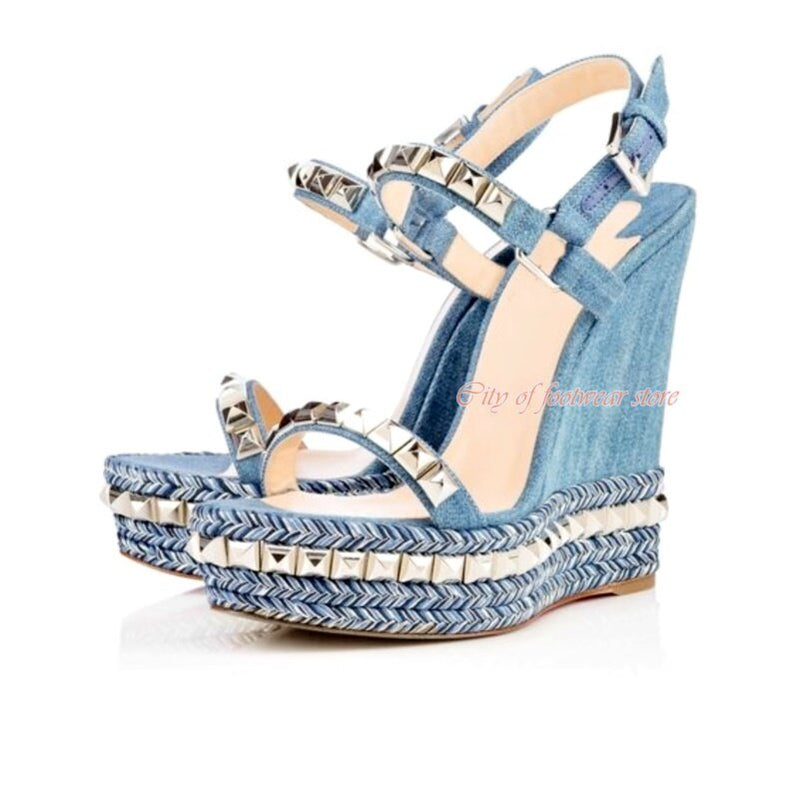 Women's Open Toe Platform Stud Espadrille Wedges Sandals Ankle Strap High Heeled Pump Luxury Designer Summer Beach Shoes Red as photo 4