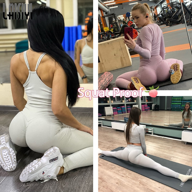 Women's Sets Skinny Tracksuit Breathable Bra Long Sleeve Top Seamless Outfits High Waist Push Up Leggings Gym Clothes Sport Suit
