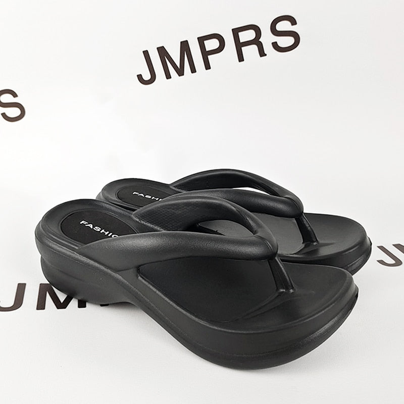 JMPRS Thick Sole Wedges Flip Flops for Women 2023 Summer Clip Toe Platform Sandals Woman Non Slip Beach Slippers Outdoor Slides