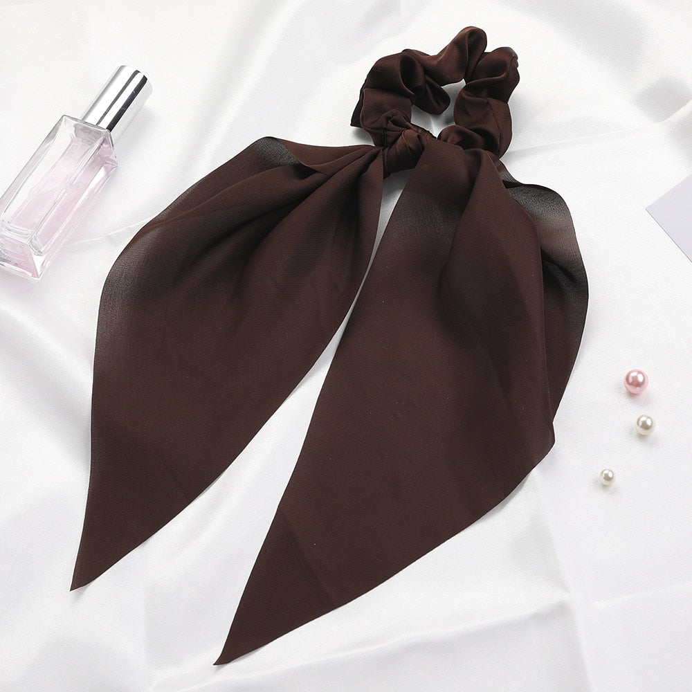 Fashion Print Chiffon Long Ribbon Scrunchies Women Girls Ponytail Scarf Elastic Hair Bands Ties Hair Accessories Wholesale 47