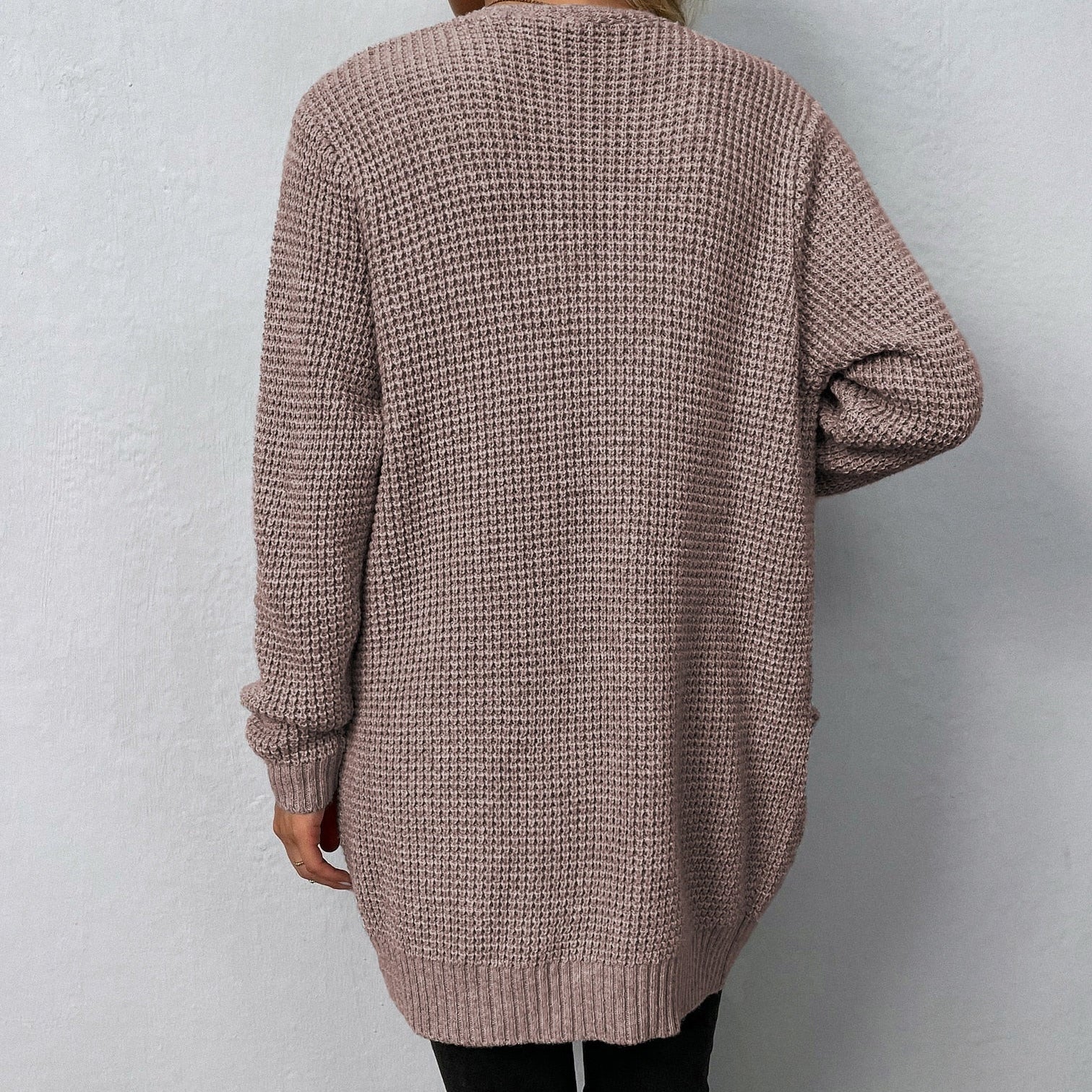 Autumn/Winter Women's Sweater New V-Neck Solid Color Loose Fit Pockets Long Cardigan Knitted Coat Traf Casual Sweaters Women