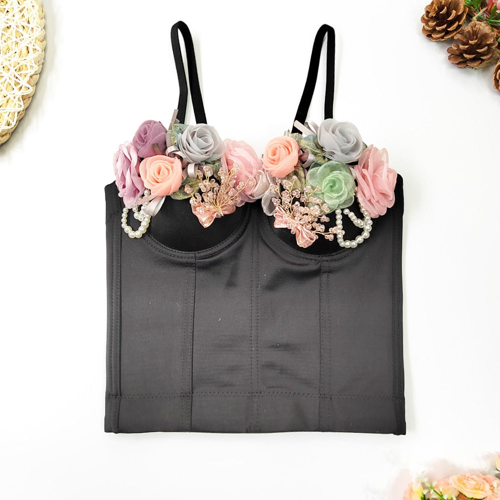 New Women Sexy Fashion Crop Top Diamond Flower Strapless Vest Bustier Bra Night Club Party Tank Top Female HR025901