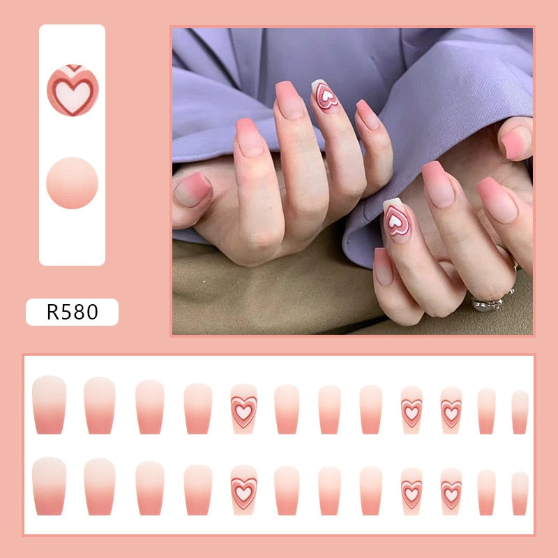 Y2k Fake Black Nail Long Ballet Reusable Adhesive Acrylic Press on set Nails Dark Acrylic Artificial False Nails Arts Tips 24pcs