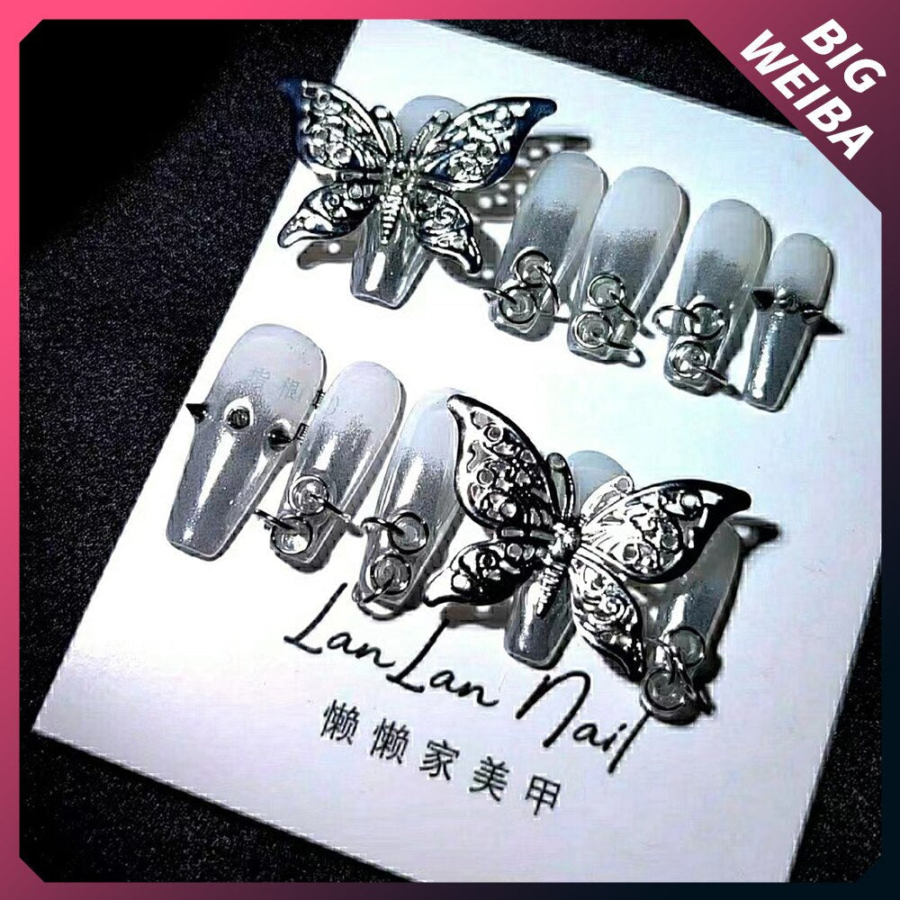 Fashion Cool Personality Cosplay Party Nails Long Coffin 3D High-End Chain Nail Tips Girls Gift Accessories