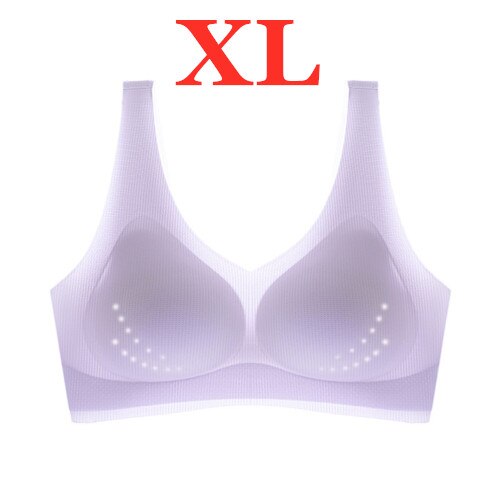 Youpin Women's Ice Silk Seamless Bra Ultra-thin No Steel Ring Breathable Antibacterial Gather One Piece Breathable Underwear Purple XL
