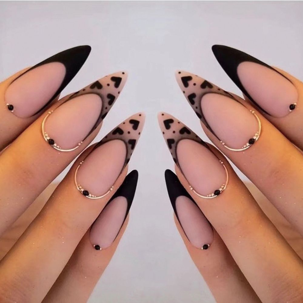 24pcs/set Long Stiletto Fake Nails Punk Snake Pattern Black White Matte False Nails Artificial Full Nail Tips Manicure Tools A-13