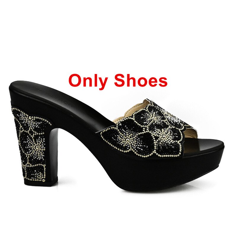 Latest Design Red Color Matching Women Shoes and Bag Set Decorated with Rhinestone African Shoe and Bag Set for Party In Women Black Only Shoe