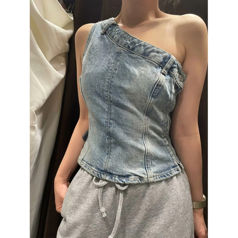 Traf Women's Corset Crop Top Y2k Streetwear Summer Women's Clothing - Vitage Denim Croo Top Women Vest 2023