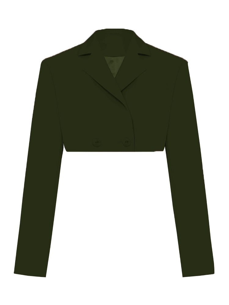 Fall Women Blazer Suit Two Piece Sets Turn-down Collar Blazers Tops And Pleated Skirts Femme High Street Y2K Outfits Only ArmyGreen Coat