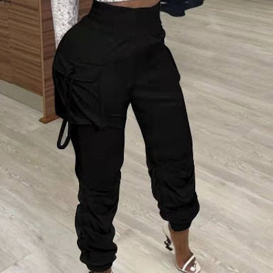 Women's Pants Spring Fashion Pocket Design Casual Ruched Plain Daily Long Cargo Pants Y2K Clothes B