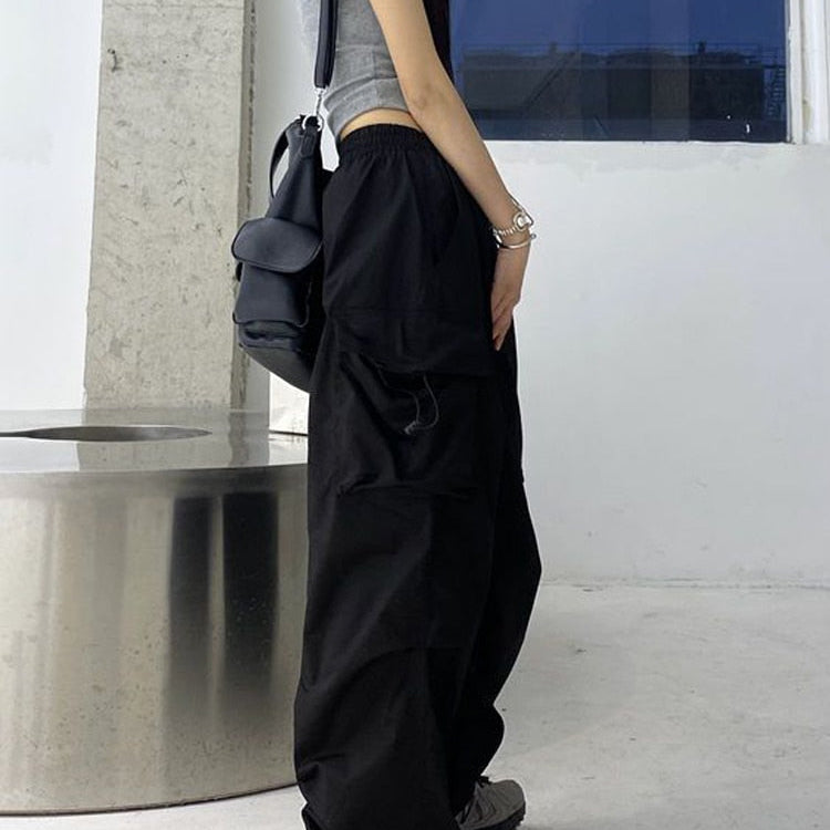 Zoki Streetwear Hip Hop Cargo Pants Women Fashion Pockets Oversize Loose Trousers Summer Bf Korean High Waist Wide Leg Pants New