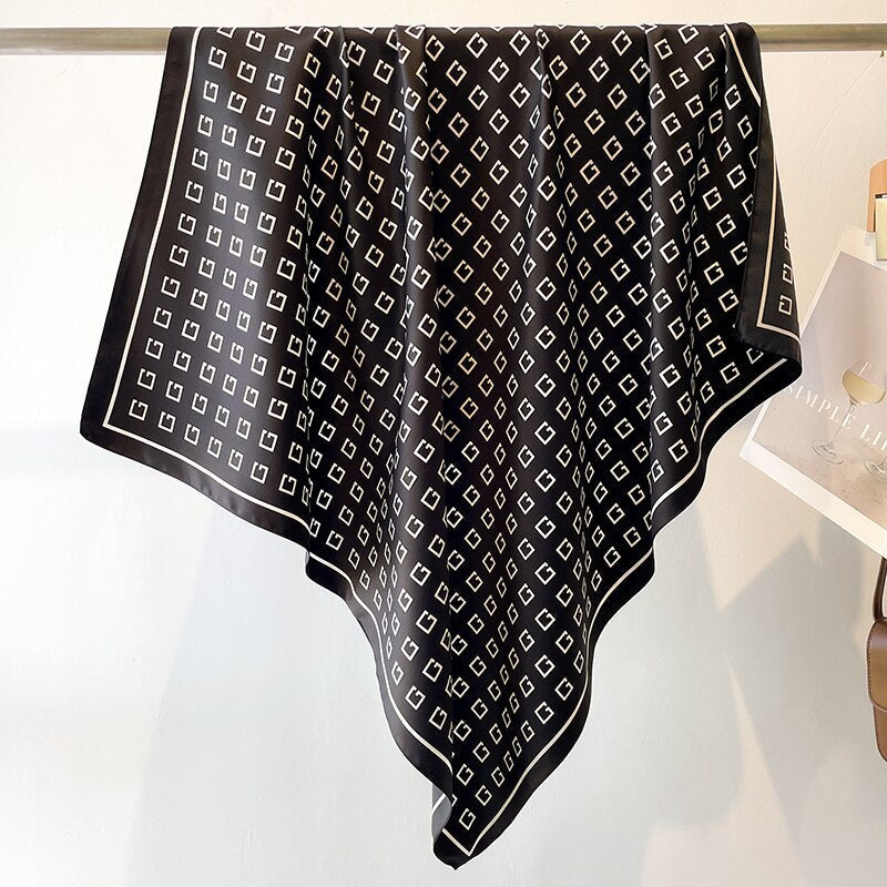 Fashion Print Printing Twill Silk Square Scarf for Women Hijab Muslim Headband Bandana Summer Shawl Beach Stoles Echarpe FN118-2