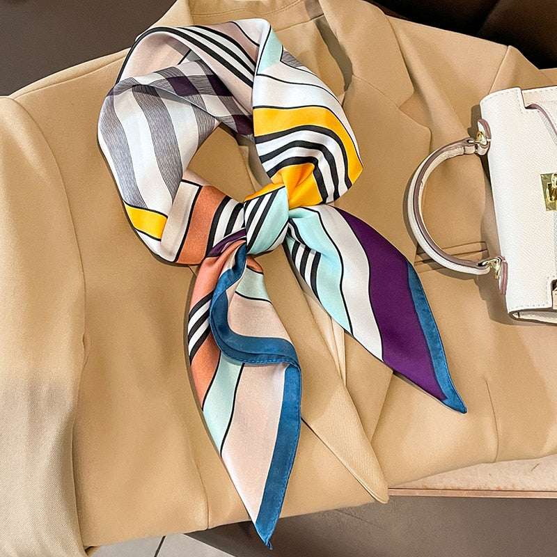 Luxury Silk Shawl Square Scarf for Women Satin Hijab Fashion Wraps Neckerchief Female Hair Bands Ribbon Headband Bandana W-77-1 70x70