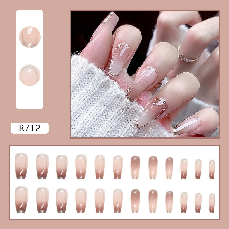 Y2k Fake Black Nail Long Ballet Reusable Adhesive Acrylic Press on set Nails Dark Acrylic Artificial False Nails Arts Tips 24pcs
