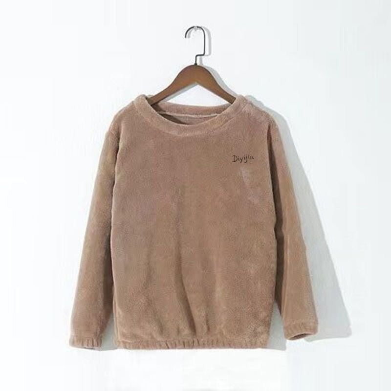 Women Winter Velvet Sets Pullover And Elastic Waist Pants Sets Casual Warm Cashmere Sets Women Autumn and Winter KHAKI TOP fit to 45-75kgs